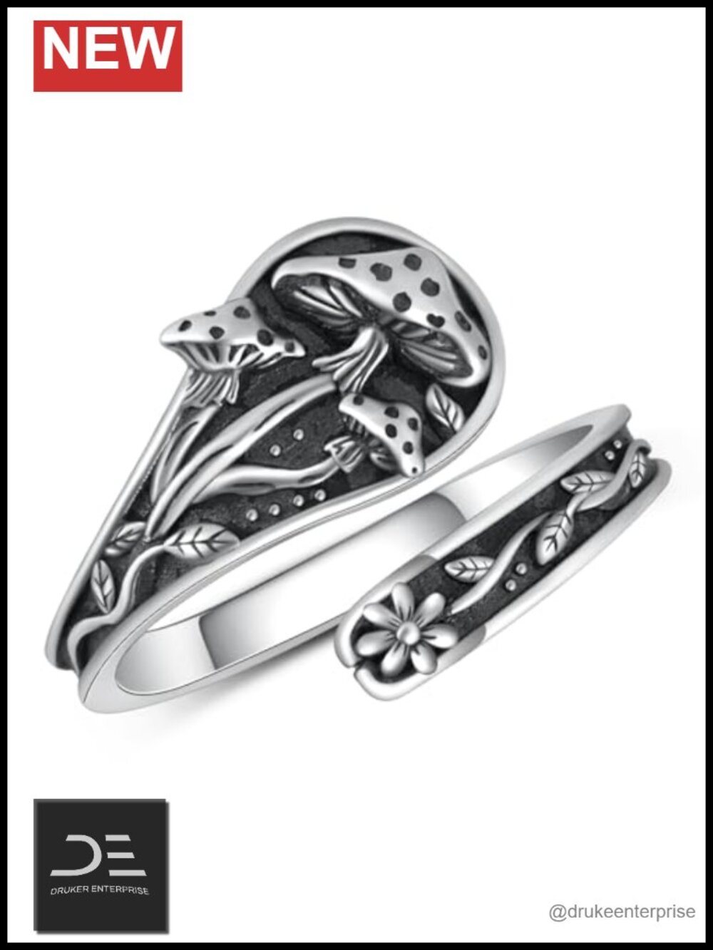925 Sterling Silver Mushroom Spoon Ring for Women Thumb Ring Statement Jewelry